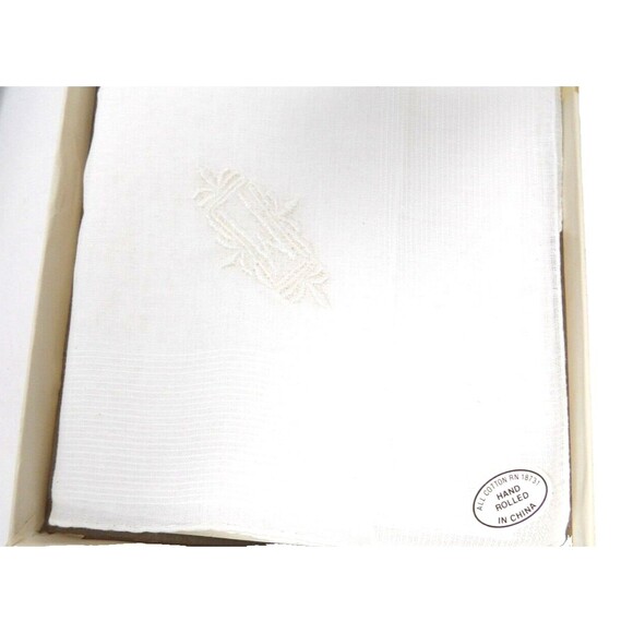 Monsieur NOB Embroidered Mens Fine Handkerchiefs All Cotton Handrolled Vintage W - Picture 2 of 11